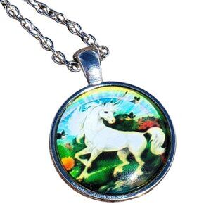 3/$20 Magical Unicorn Glass Cabochon Dome Pendant Silver Plated Fashion Jewelry